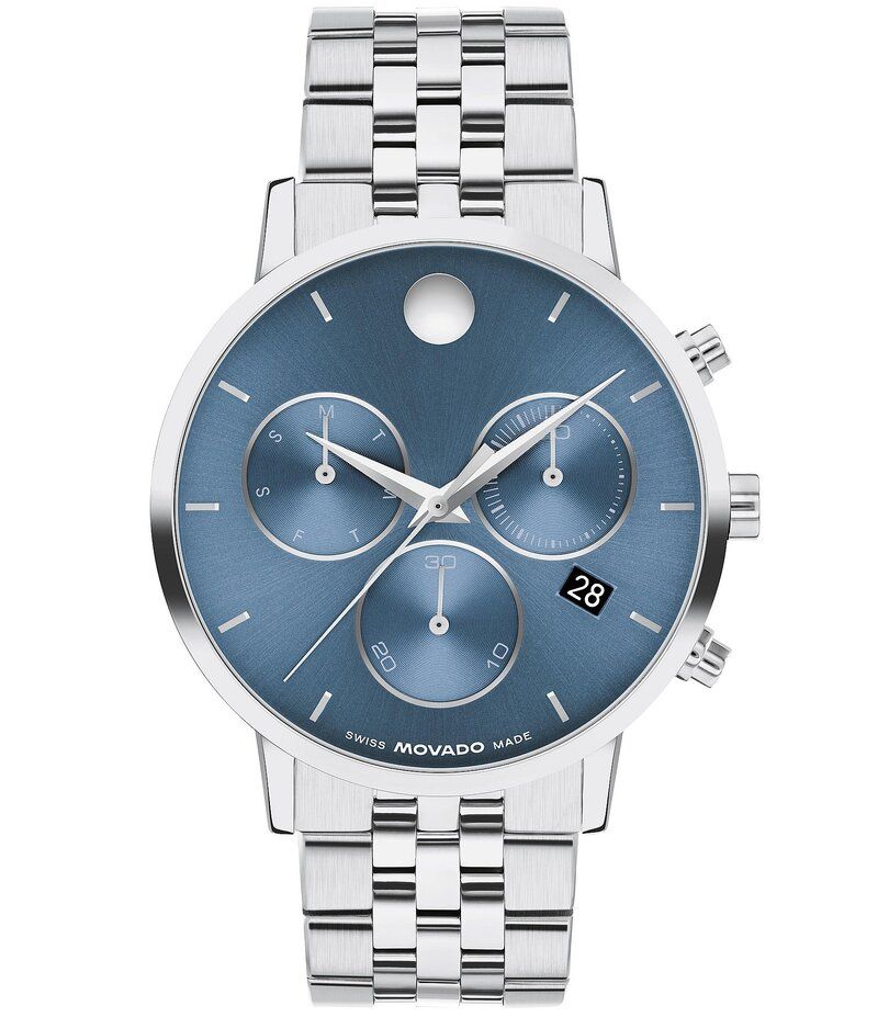 モバド レディース アクセサリー 腕時計 Tシャツ Movado Mens Museum Classic Chronograph Stainless Steel Bracelet Watch Silv