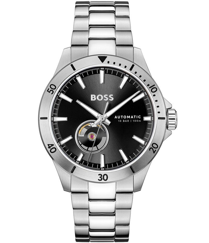 ヒューゴボス レディース アクセサリー 腕時計 Tシャツ Hugo Boss Mens Trooper Mechanic Automatic Stainless Steel Bracelet Watc