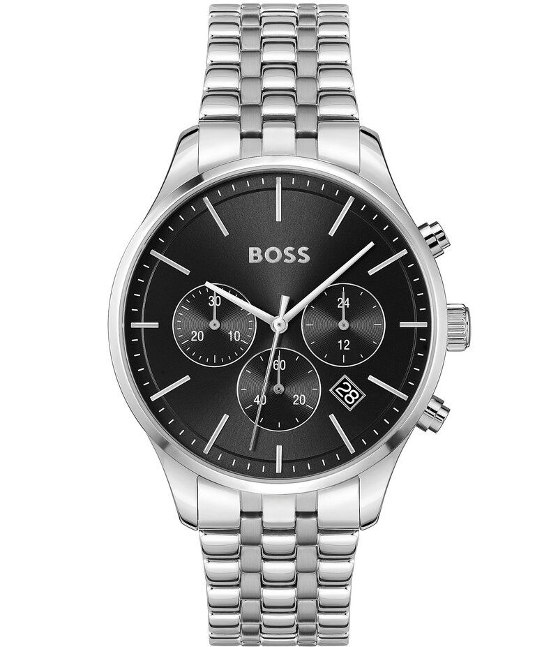 ヒューゴボス レディース アクセサリー 腕時計 Tシャツ Hugo Boss Mens Avery Quartz Chronograph Black Dial Stainless Steel Brac