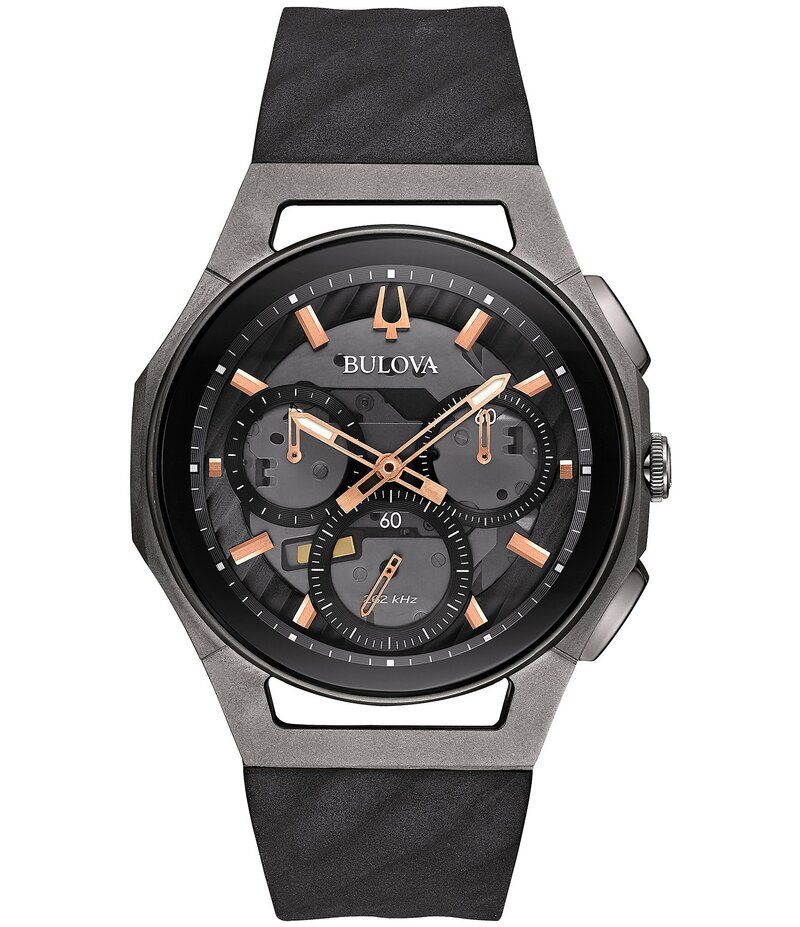 ブロバ レディース アクセサリー 腕時計 Bulova Mens Curv Chronograph Black EPDM Rubber Strap Watch Black ブラック