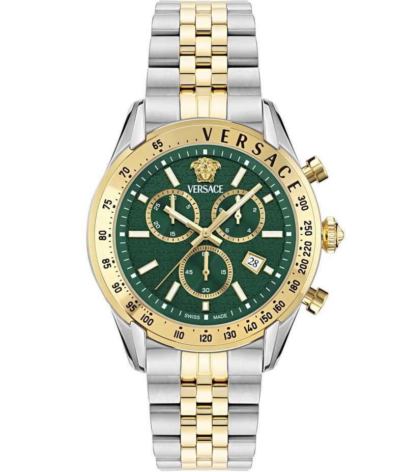 ヴェルサーチ レディース アクセサリー 腕時計 Tシャツ Versace Mens Chrono Master Two Tone Stainless Steel 44mm Bracelet Watch