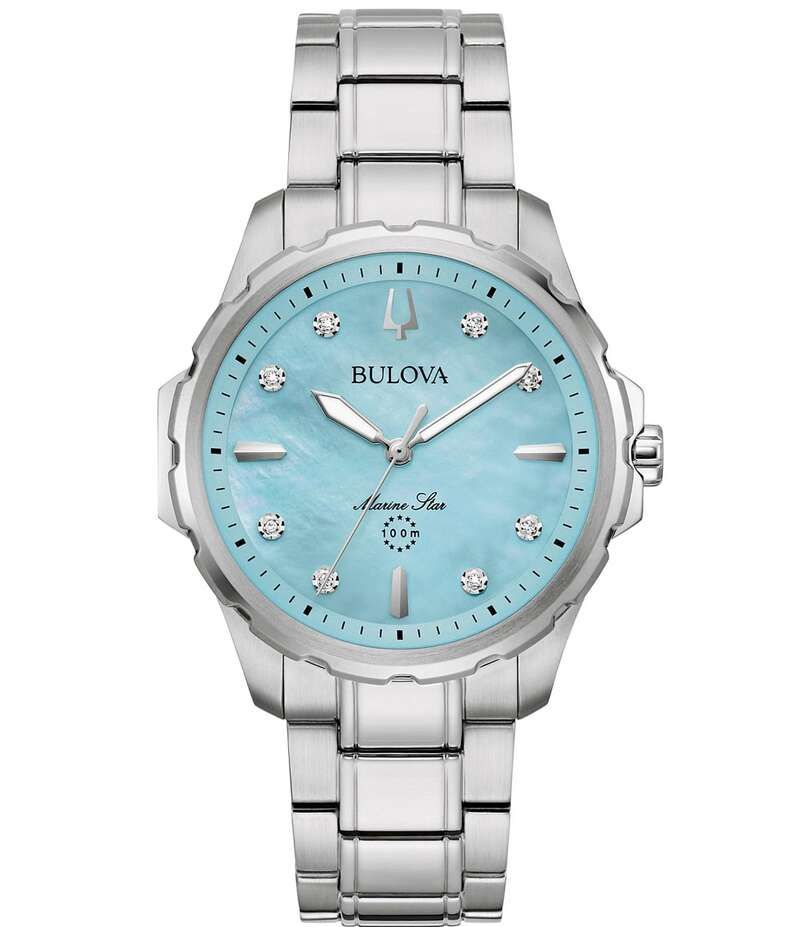 ブロバ レディース アクセサリー 腕時計 Tシャツ Bulova Womens Marine Star Collection Diamond Accents Quartz Analog Stainle