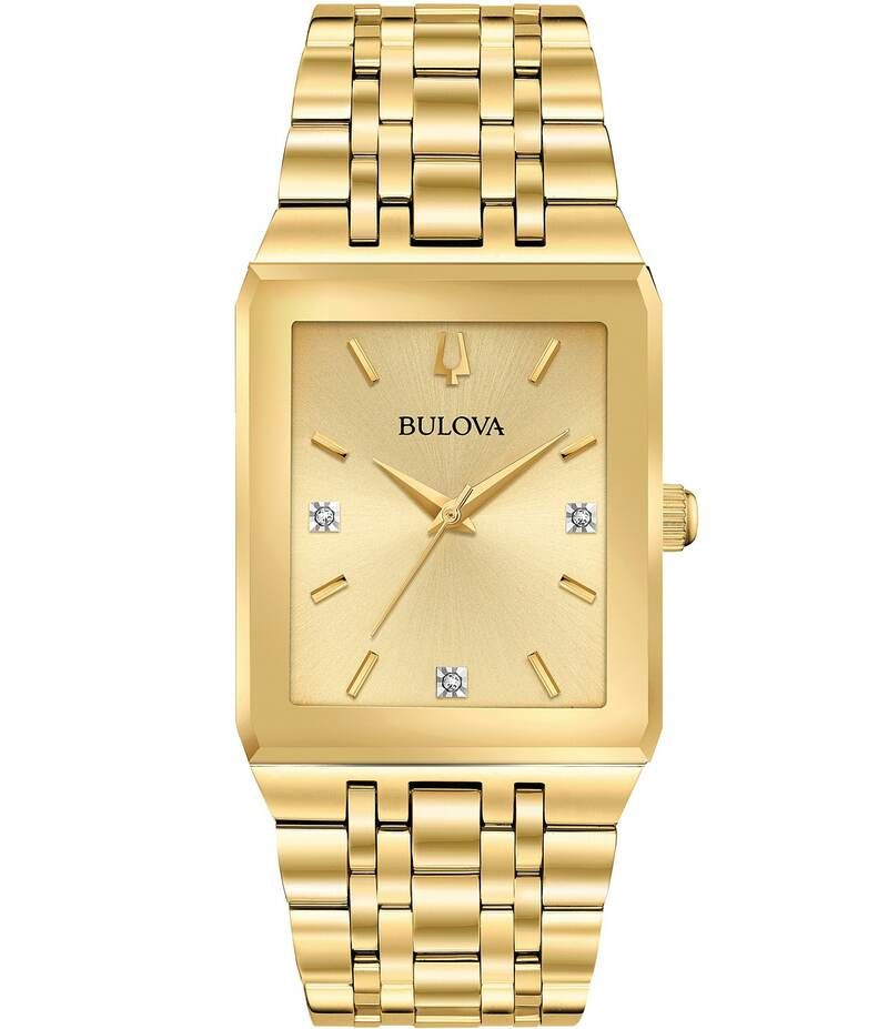 ブロバ レディース アクセサリー 腕時計 Tシャツ Bulova Modern Quadra Collection Mens Analog Gold Tone Stainless Steel Brac