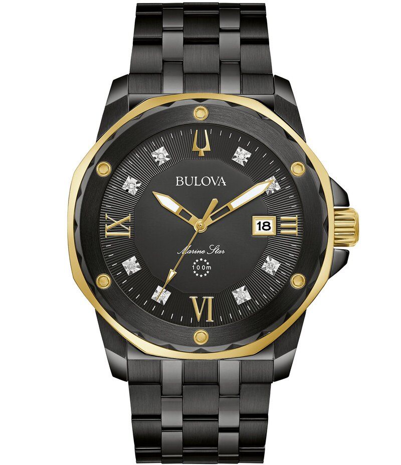 ブロバ レディース アクセサリー 腕時計 Bulova Marine Star Collection Mens Black Dial Quartz Analog Watch Black ブラック