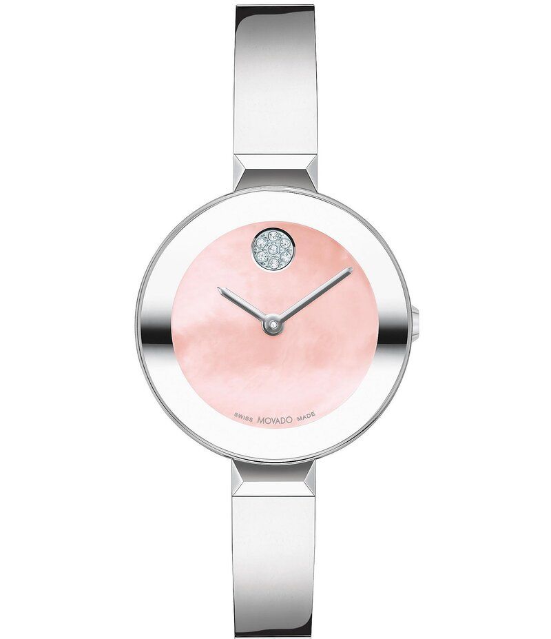 モバド レディース アクセサリー 腕時計 Tシャツ Movado Bold Womens Quartz Analog Stainless Steel Bangle Watch Silver シルバー