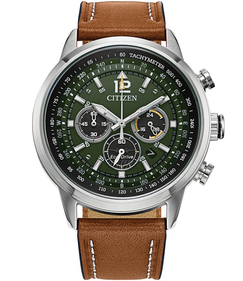 シチズン レディース アクセサリー 腕時計 レザー Citizen Mens Avion Chronograph Brown Leather Strap Watch Brown ブラウン