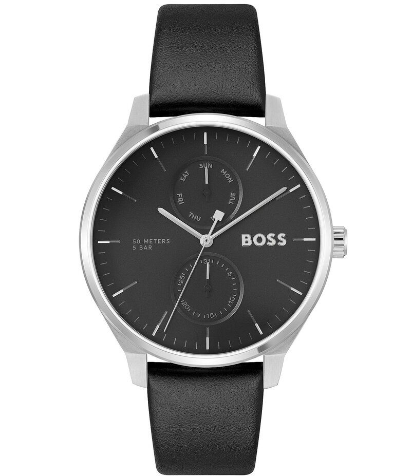 ヒューゴボス レディース アクセサリー 腕時計 レザー Hugo Boss Mens Tyler Multifunction Black Leather Strap Watch Black ブラック
