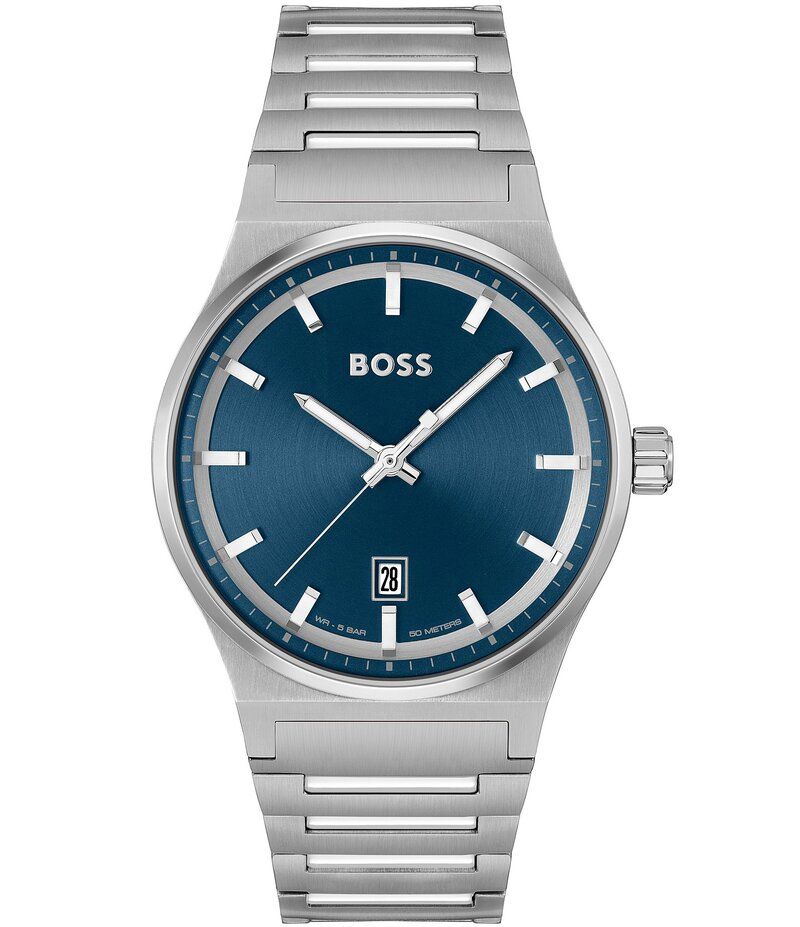 ヒューゴボス レディース アクセサリー 腕時計 Tシャツ Hugo Boss Mens Candor Quartz Analog Stainless Steel Bracelet Watch Silv