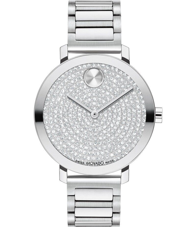 モバド レディース アクセサリー 腕時計 Tシャツ Movado Bold Womens Evolution 20 Quartz Analog Crystal Pave Dial Stainless