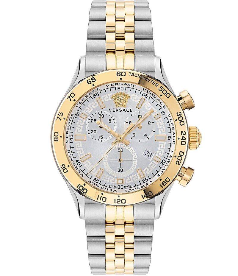 ヴェルサーチ レディース アクセサリー 腕時計 Tシャツ Versace Mens Hellenyium Quartz Chronograph Two Tone Stainless Steel Bra