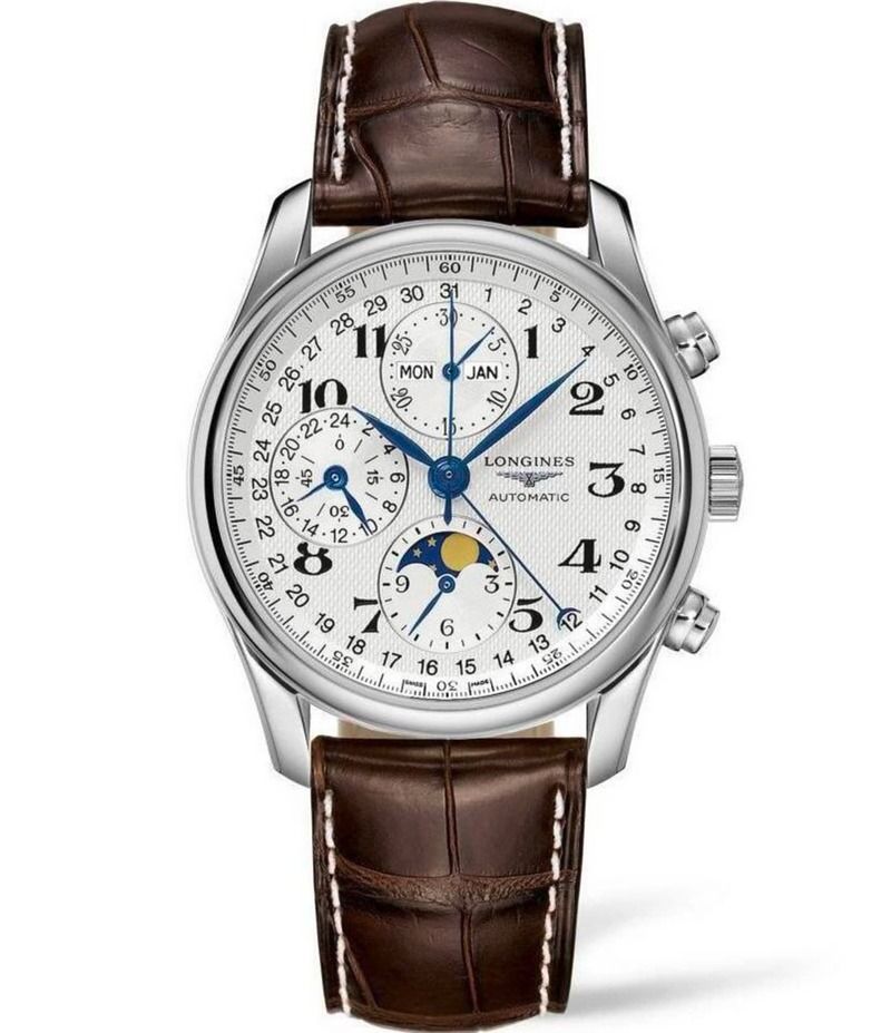 ロンジン レディース アクセサリー 腕時計 レザー Longines Mens Master Collection Automatic Silver Dial Brown Leather Strap