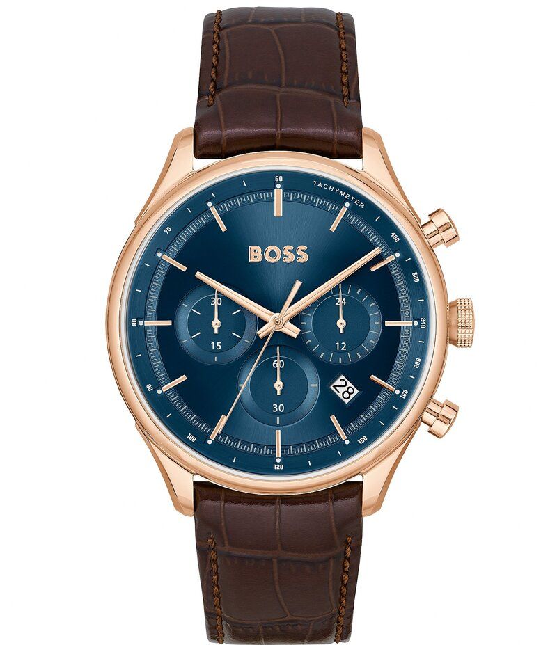 ヒューゴボス レディース アクセサリー 腕時計 レザー Hugo Boss Mens Gregor Quartz Chronograph Brown Leather Strap Watch Brown