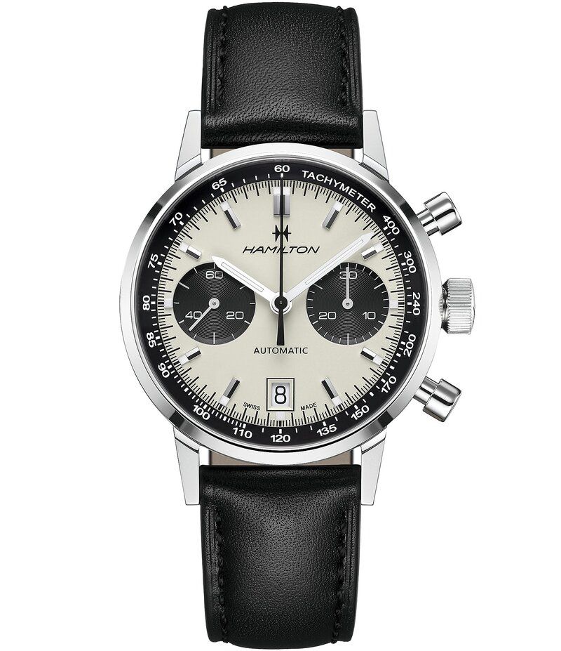 ハミルトン レディース アクセサリー 腕時計 レザー Hamilton Mens American Classic IntraMatic Auto Chrono Black Leather Strap