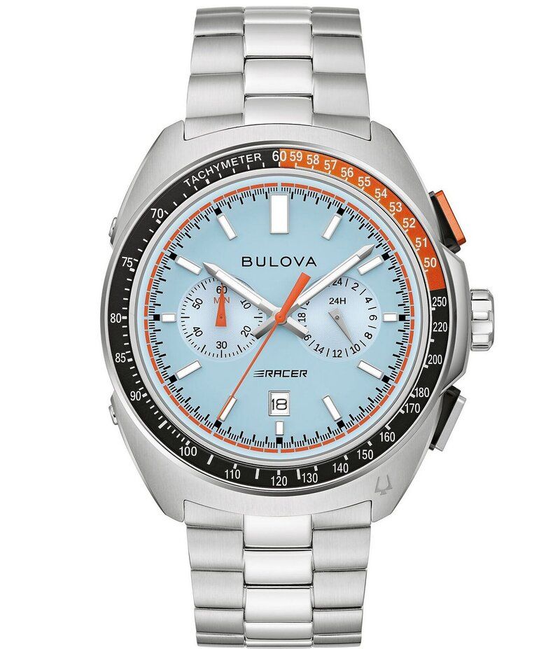 ブロバ レディース アクセサリー 腕時計 Tシャツ Bulova Mens Racing Chronograph Stainless Steel Bracelet Watch Silver シルバー