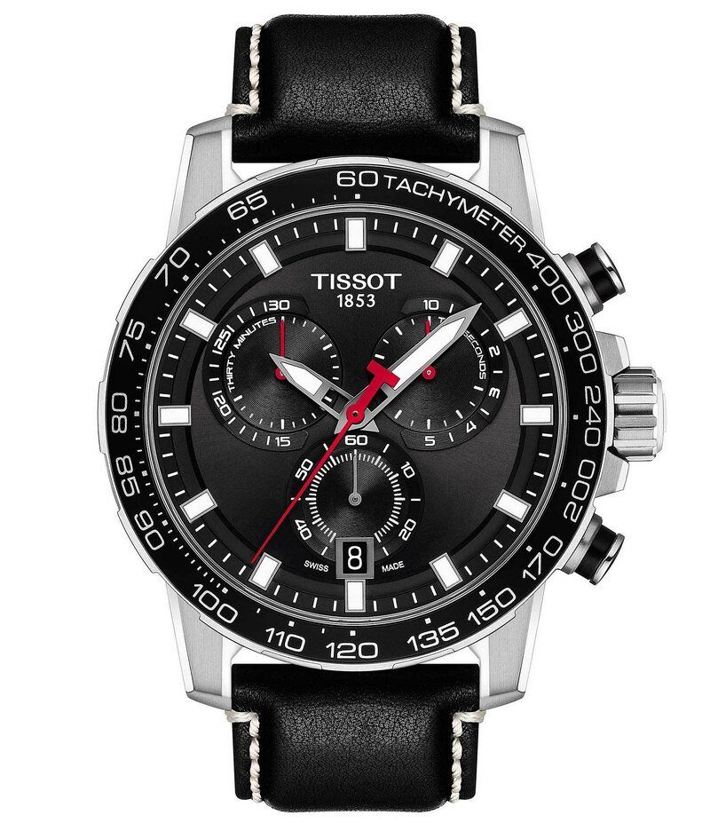 ティソット レディース アクセサリー 腕時計 レザー Tissot Supersport Black Leather Strap Chronograph Watch Black ブラック