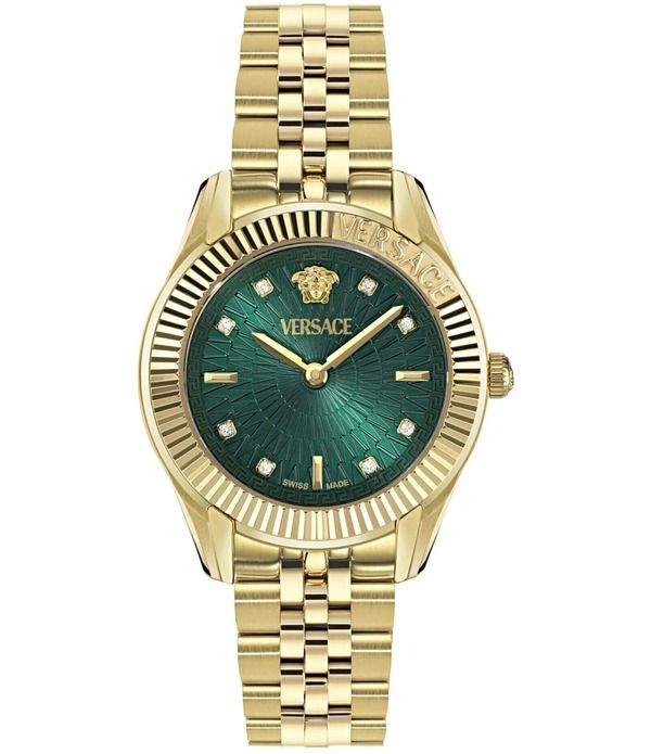 ヴェルサーチ レディース アクセサリー 腕時計 Tシャツ Versace Womens Greca Time Diamond Quartz Analogold Tone Stainlessteel B