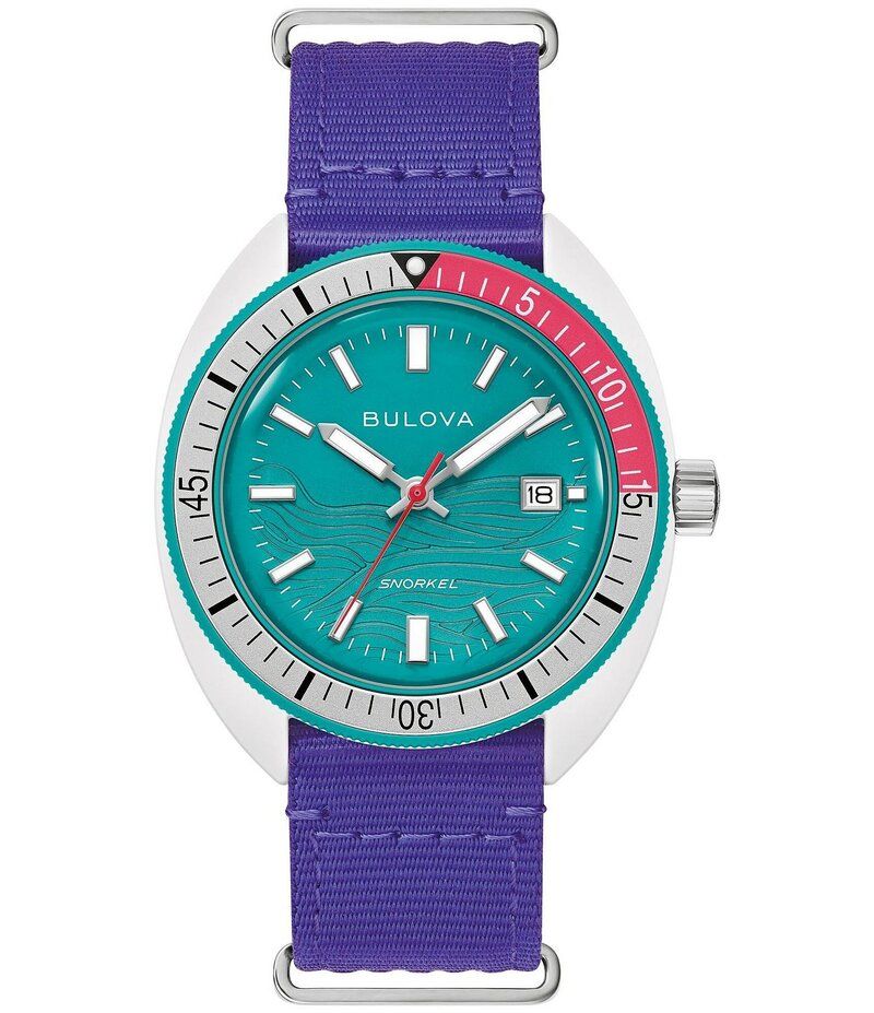 ブロバ レディース アクセサリー 腕時計 ナイロン Bulova Mens Snorkel Three Hand Purple Nylon Strap Watch Purple パープル
