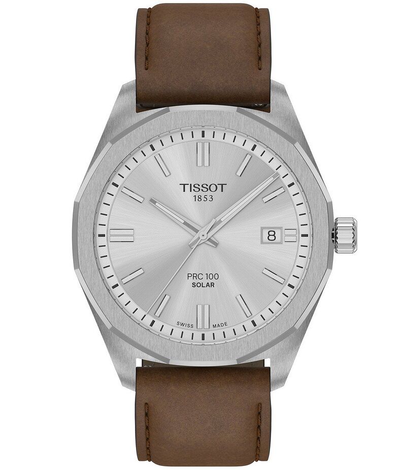 ティソット レディース アクセサリー 腕時計 レザー Tissot Mens PRC 100 Solar Solar Quartz Automatic Brown Leather Strap Watc 84,590円