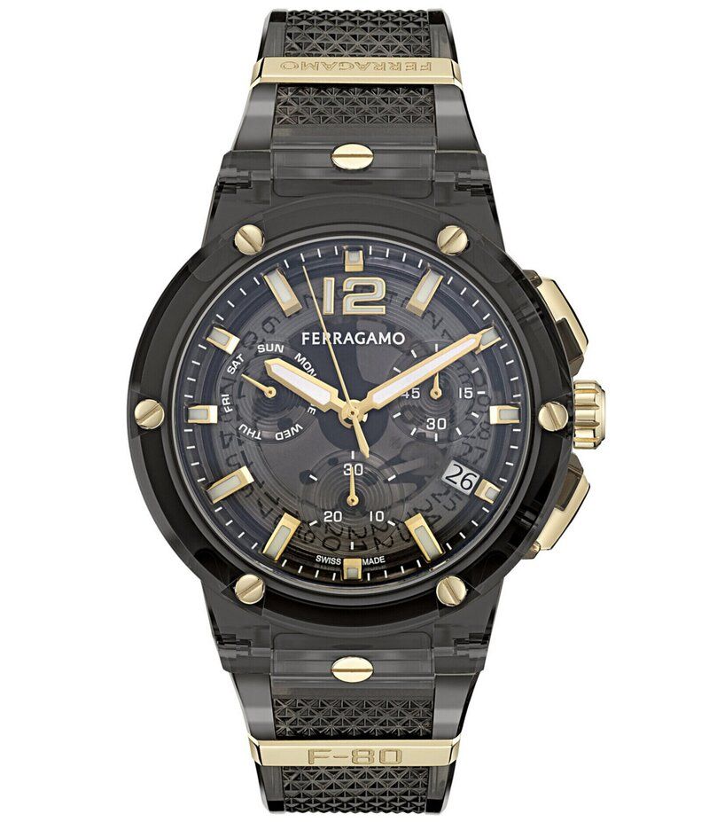 サルヴァトーレ フェラガモ レディース アクセサリー 腕時計 Salvatore Ferragamo Mens F80 Translucent Chronograph Strap Watch Blac
