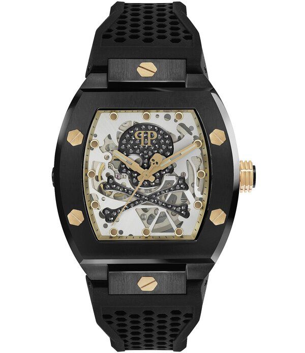 フィリッププレイン レディース アクセサリー 腕時計 Philipplein Mens The Skeleton Automatic Grey Dial Black Silicone Strap Wa