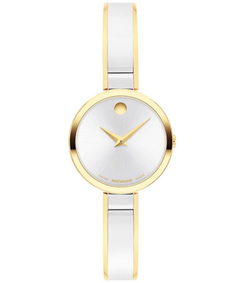 モバド レディース アクセサリー 腕時計 Tシャツ Movado Womens Moda Quartz Analog Stainlessteel and Yellow PVD Bangle Brace