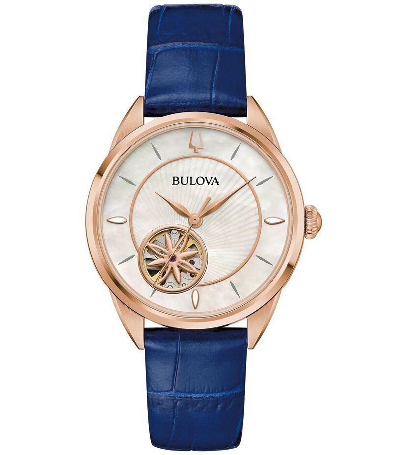 ブロバ レディース アクセサリー 腕時計 レザー Bulova Womens Sutton Automatic Leather Strap Watch Blue ブルー