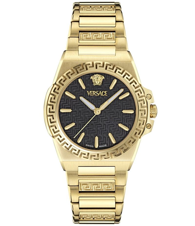 ヴェルサーチ レディース アクセサリー 腕時計 Tシャツ Versace Womens Greca Reaction Analog Gold Tone Stainless Steel Bracelet 230,760円