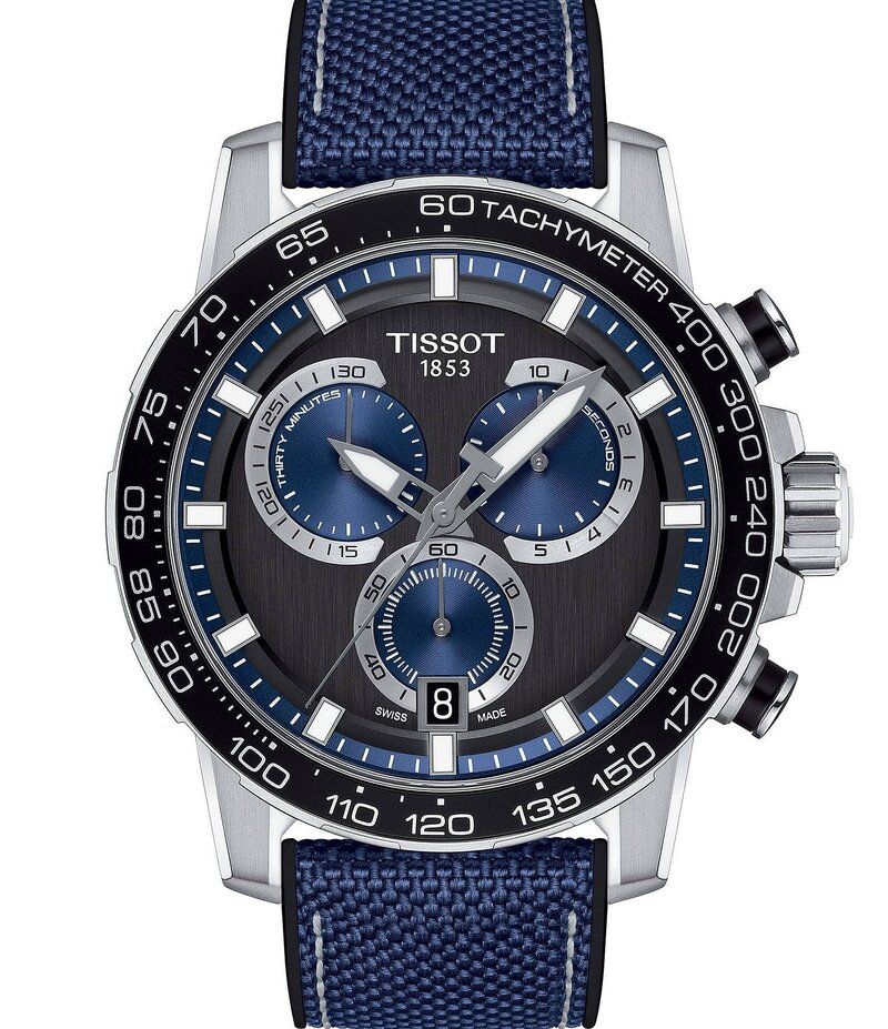 ティソット レディース アクセサリー 腕時計 Tissot Mens Supersport Chronograph Fabric Strap Watch Blue ブルー 90,090円