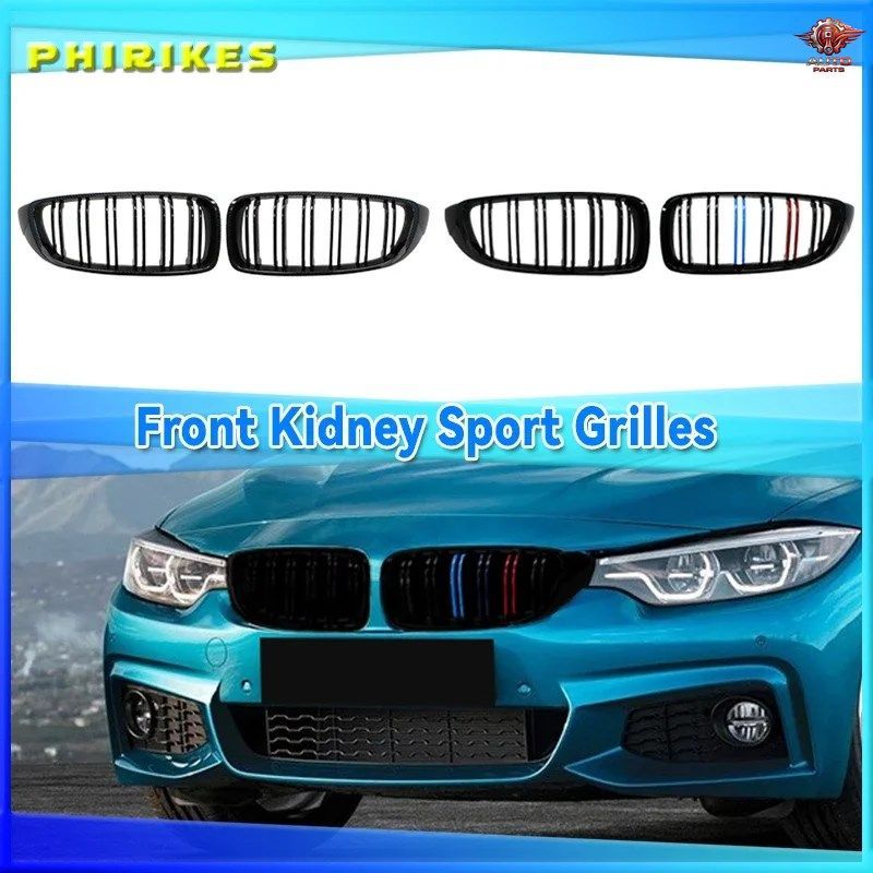 BMW 4シリーズ F32 F33 F36 M3 F80 M4 F82 2012-2018 フロントバンパーグリル レーシングスタイル デュアルストライプ グロスアクセサリー