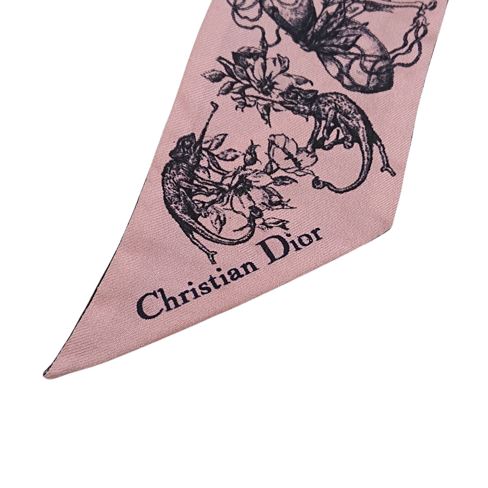 Christian Dior ミッツァ ツイリー シルクスカーフ ピンク アニマル柄