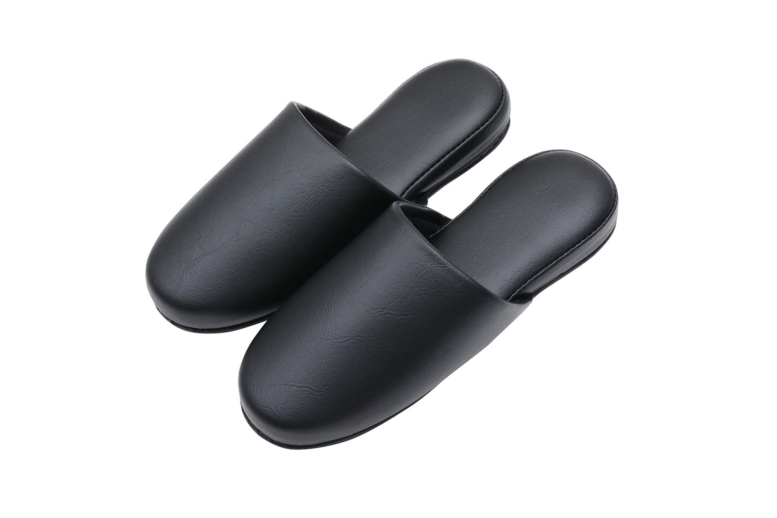 [TOKYO SLIPPER] 抗菌レザー調 ビニールスリッパ 【20足セット】【厚底 抗菌加工済み 水拭き可】 前閉じ スリッパ 滑り止め付き 男女兼用 ホテル 業務用 学校 来客用にもお薦め (L, ブラック, large)