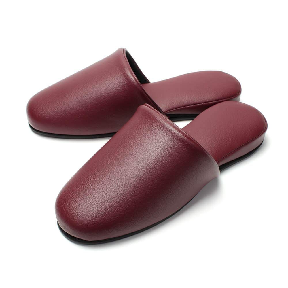 [HYBRIDWORKS] 4足セット 高級レザー調 スリッパ 抗菌 ワイン 約26cm 男女兼用 水拭き可 来客用 業務用 前閉じ