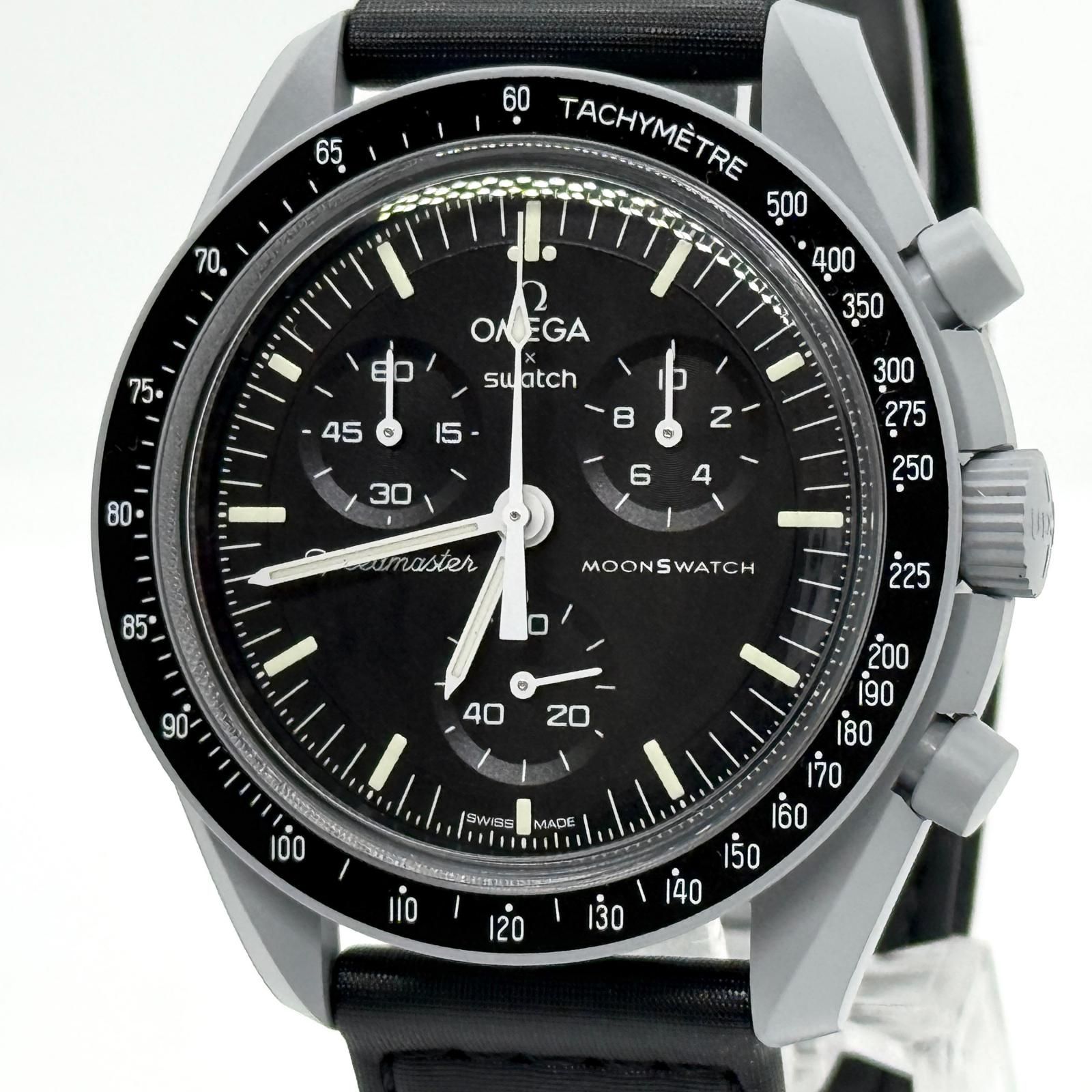 OMEGA オメガ ×スウォッチ ミッショントゥザムーン SO33M100 ブラック QZ メンズ 腕時計 稼働品