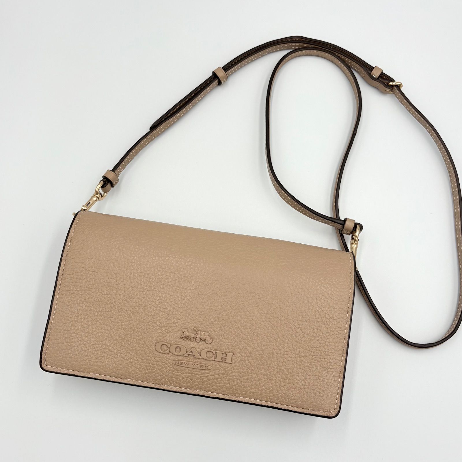 COACH コーチ アンナ フォルドオーバー 2way クラッチバッグ ショルダーバッグ レザー ベージュ CE212