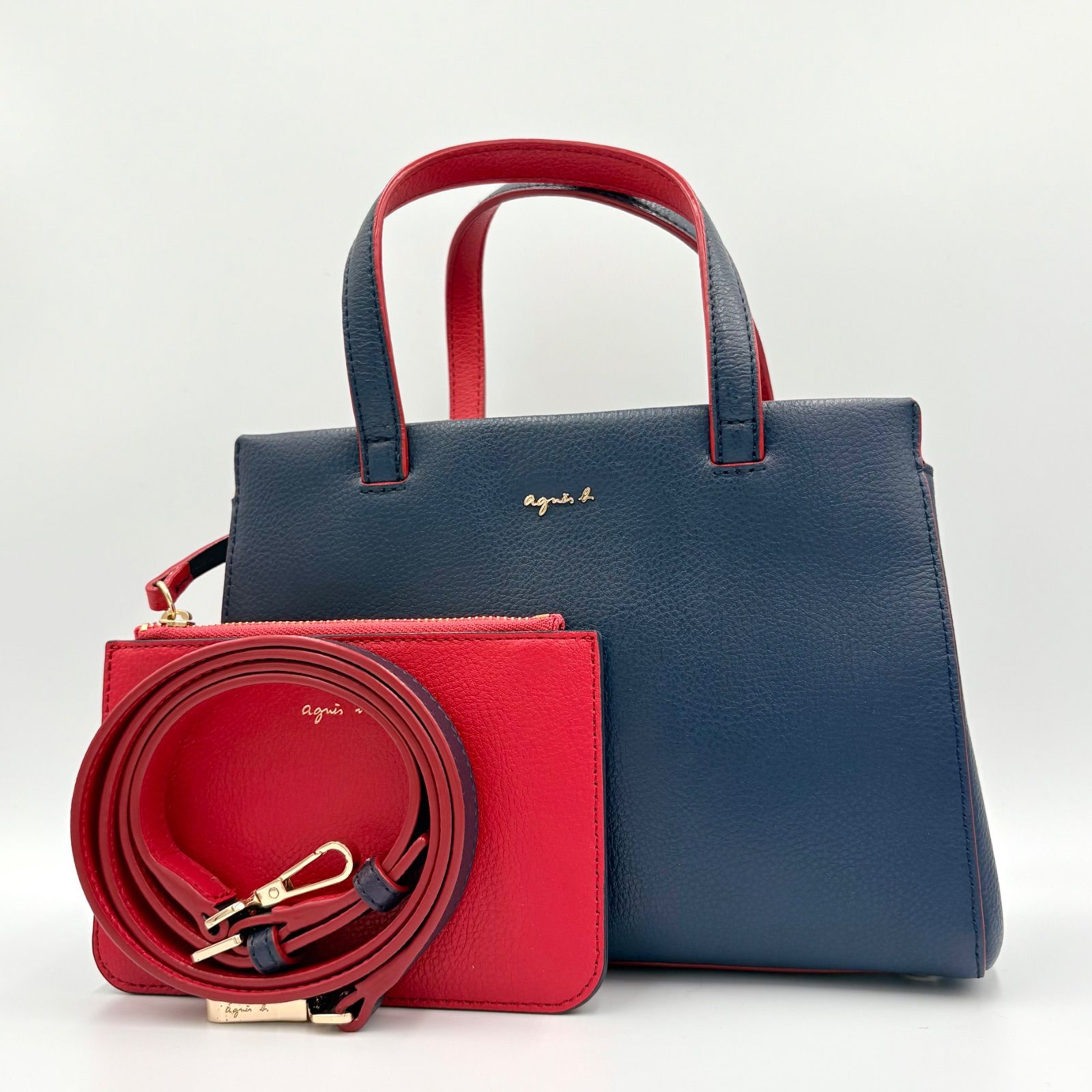 agnes b. アニエスベー ソフィ 2way ハンドバッグ ショルダーバッグ レザー ネイビー