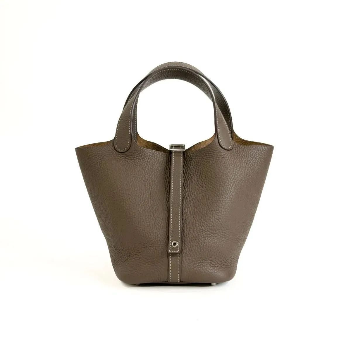 【ABランク】エルメス ピコタンロックPM エトゥープ クレマンス □R刻印 HERMES Picotin Lock 18 ハンドバッグ トートバッグ レザー 本革 レディース グレー系 シルバー金具 良品