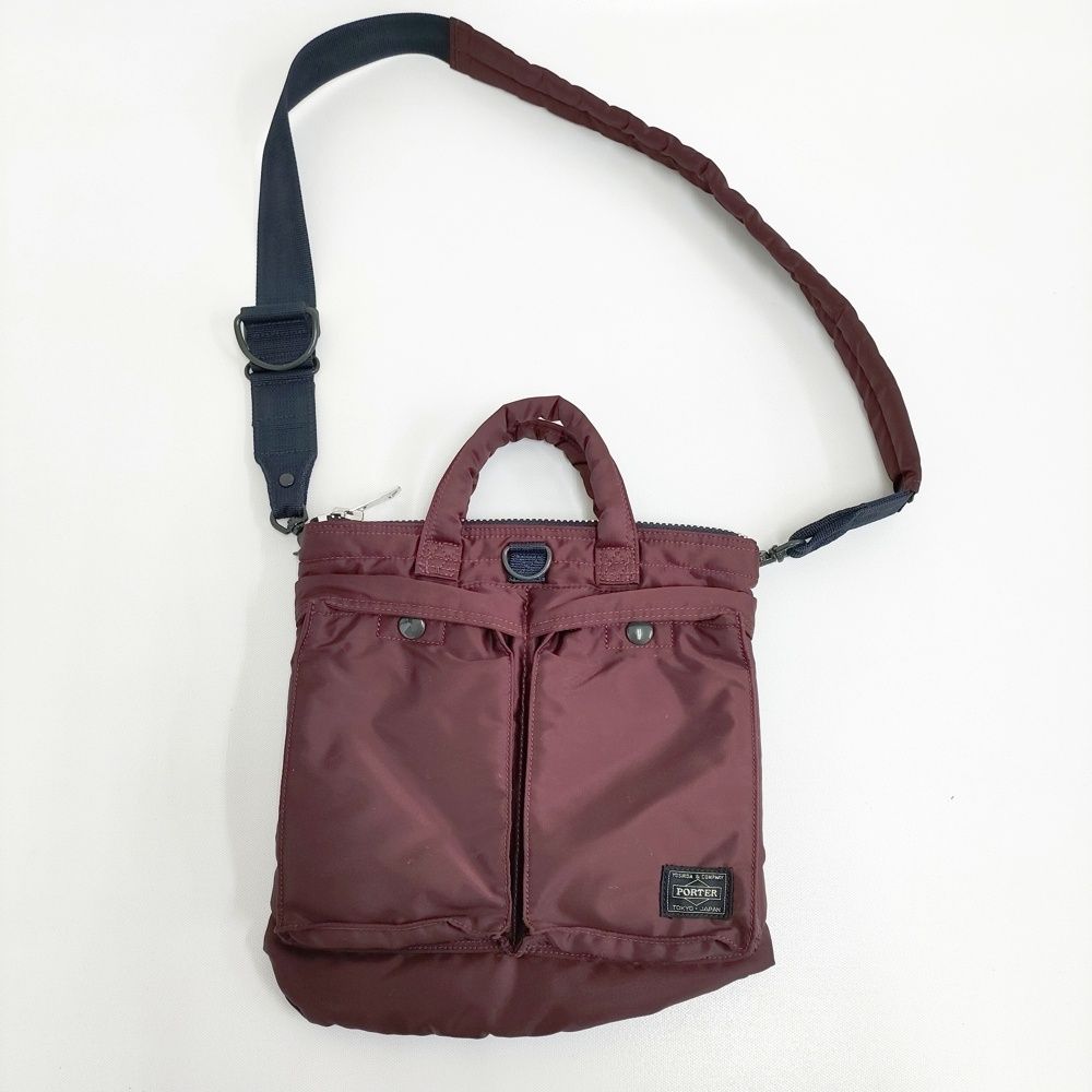 PORTER EXCHANGE PX TANKER 2WAY HELMET BAG ヘルメットバッグ 定価44000円 ショルダーバッグ MAROON マルーン メンズ ポーター【中古】6-0710G♪