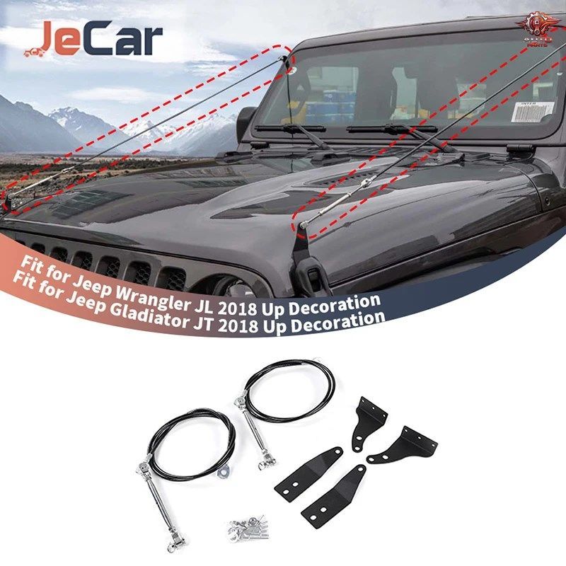 車のボンネットラッチロック、枝線障害物除去ロープ、ジープ ラングラー JL JT グラディエーター 2018年以降 外装