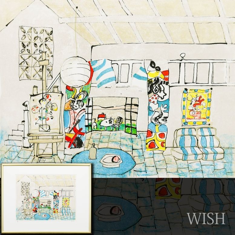 ポール・アイズピリ、大判リトグラフ、Aizpiri、自筆サイン、カルダー、 真作】【WISH】アイズピリ Paul Aizpiri「アトリエ」リトグラフ 約12号