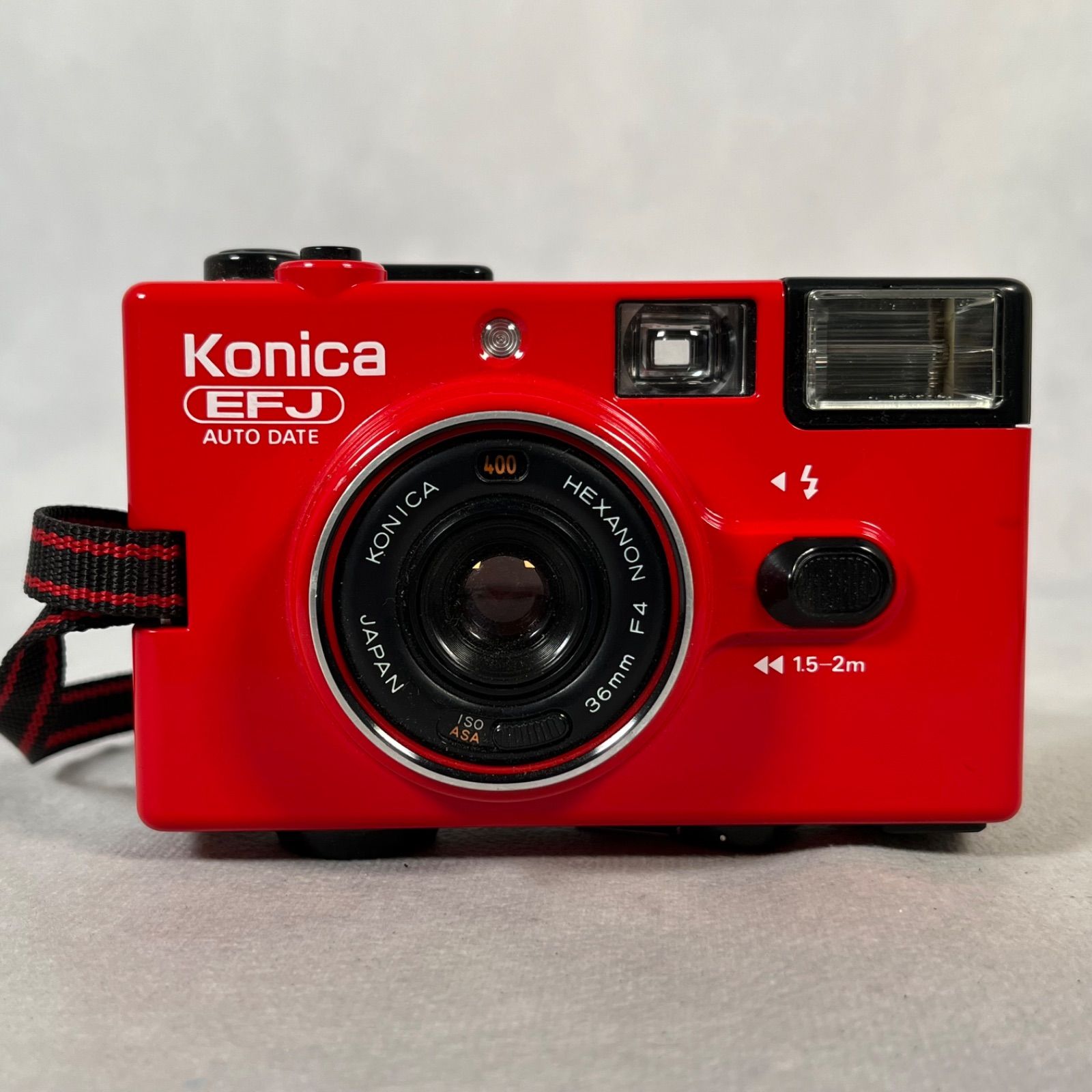 管T137】Konica コニカ EFJ レッド コンパクトフィルムカメラ 動作