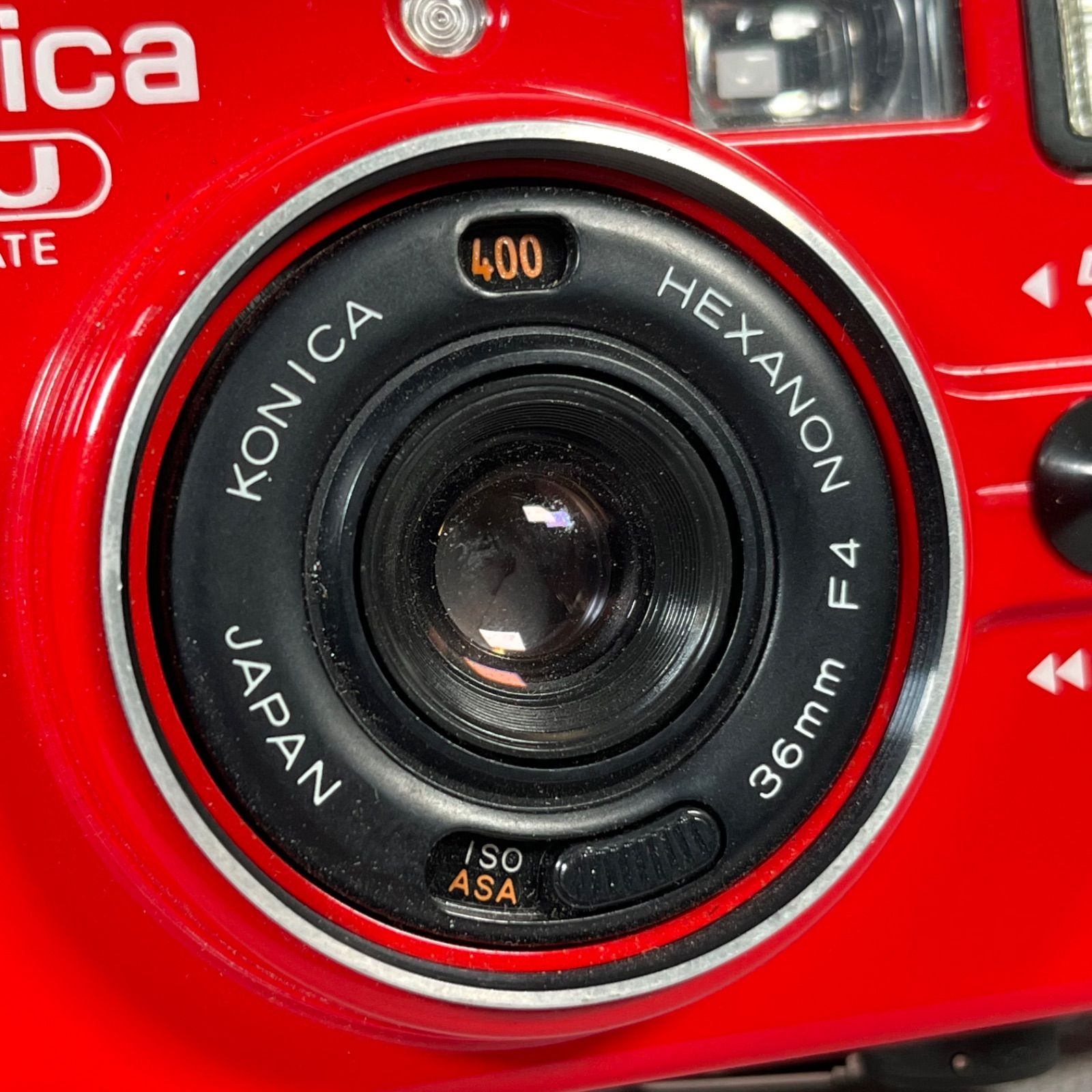 管T137】Konica コニカ EFJ レッド コンパクトフィルムカメラ 動作