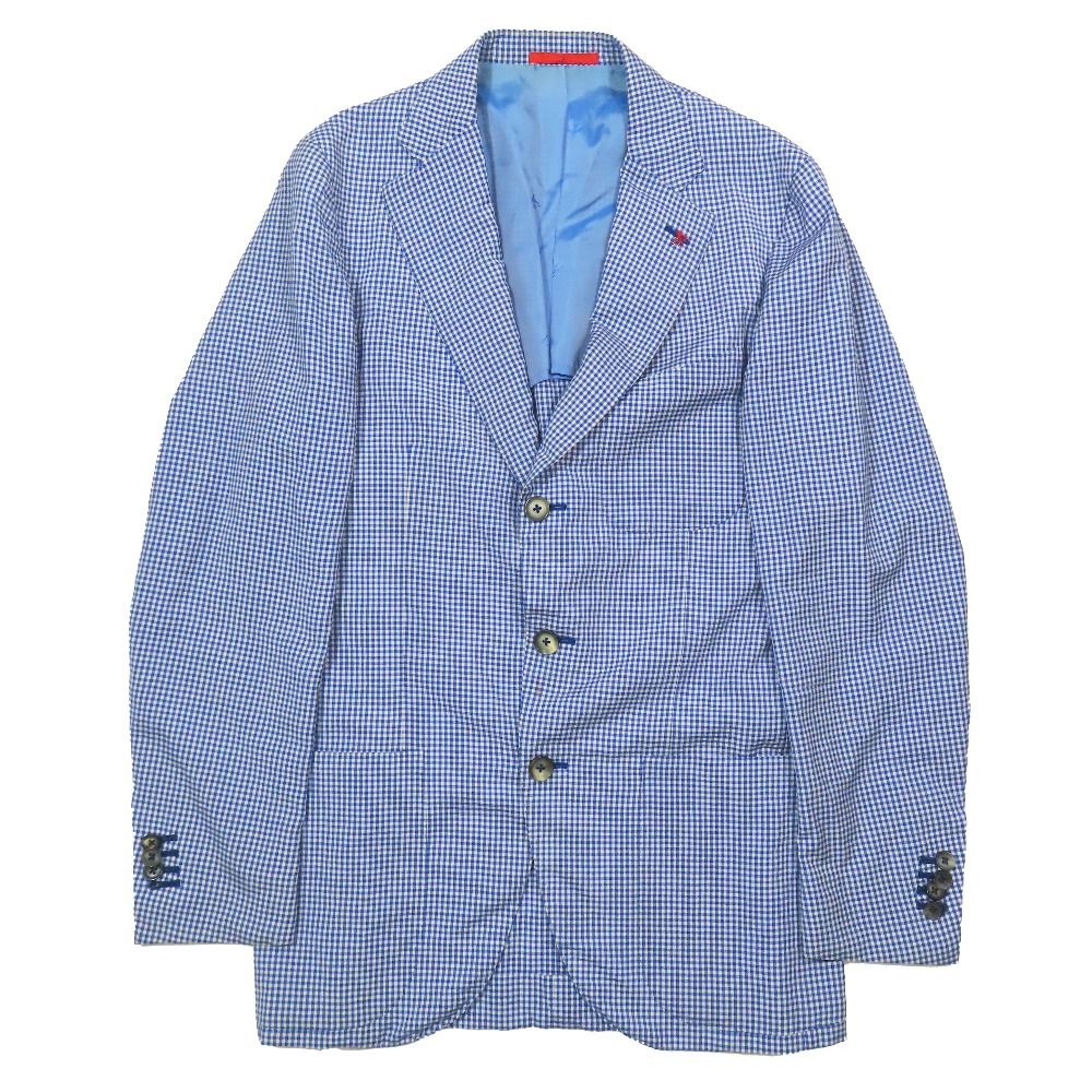 ISAIAシルクテーラードジャケットチェック44イザイア ISAIA イザイア ウール シルク混 ギンガムチェック 3B テーラード