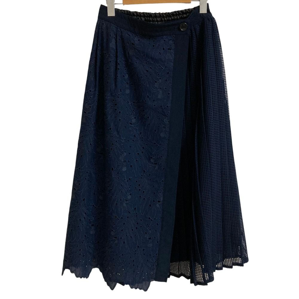 美品 MUVEIL ミュベール リーフ刺繍プリーツスカート サイズ38