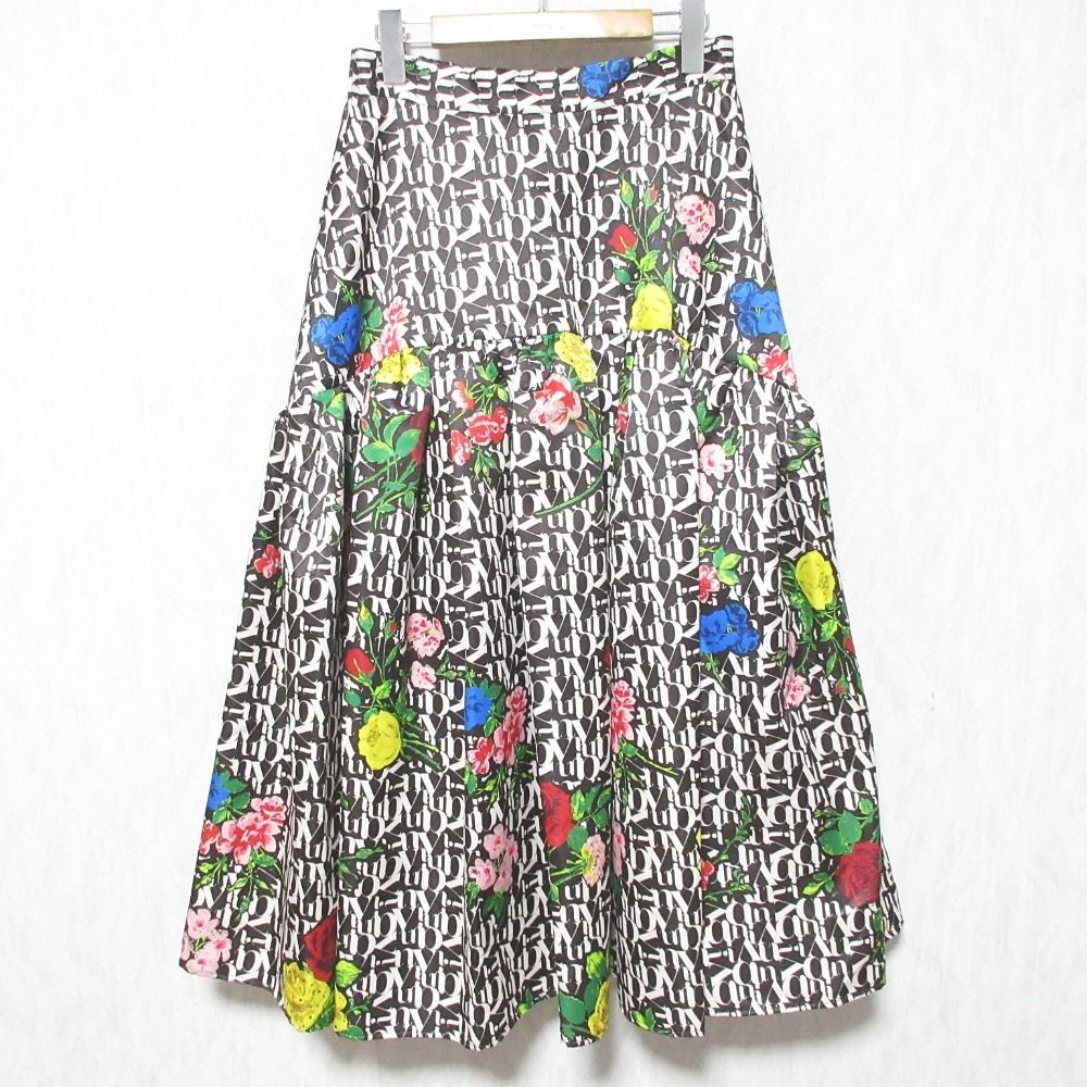 美品 anvivid アンビビッド monogram flower skirt モノグラム 花柄 フレアスカート 2121219 サイズM ブラック レディース 古着 中古 USED