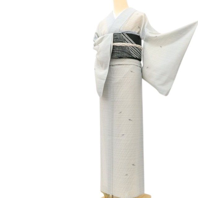 ゆめsaku 夏着物 正絹 絽“夏の夜に、蛍火と光の軌跡”手縫い 小紋 P285