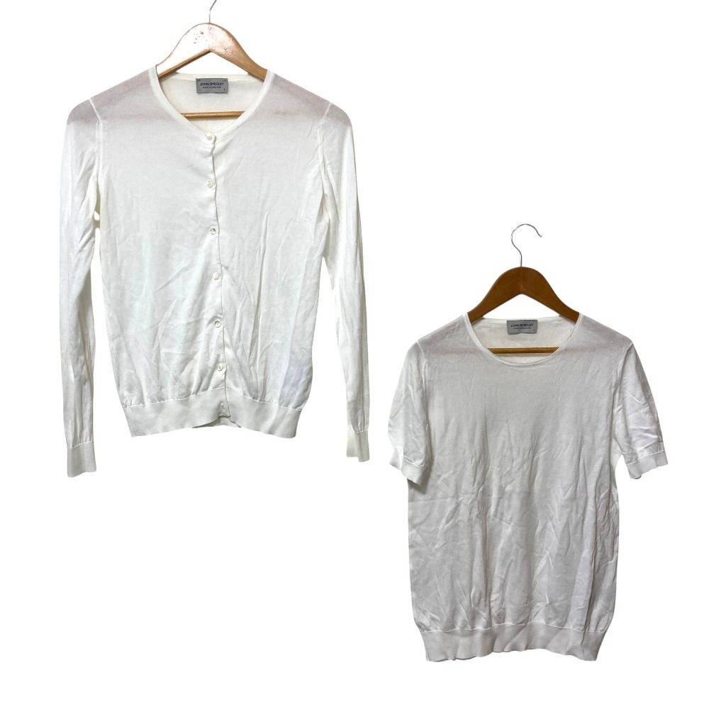 JOHN SMEDLEY - 90’s JOHN SMEDLEY ジョンスメドレー アンサンブル コットン ニット カーディガン オールド ビンテージ ヴィンテージ 36 茶色 レディース 古着 中古 USED 良品 JOHN SMEDLEY ジョンスメドレー コットンニット カーディガン
