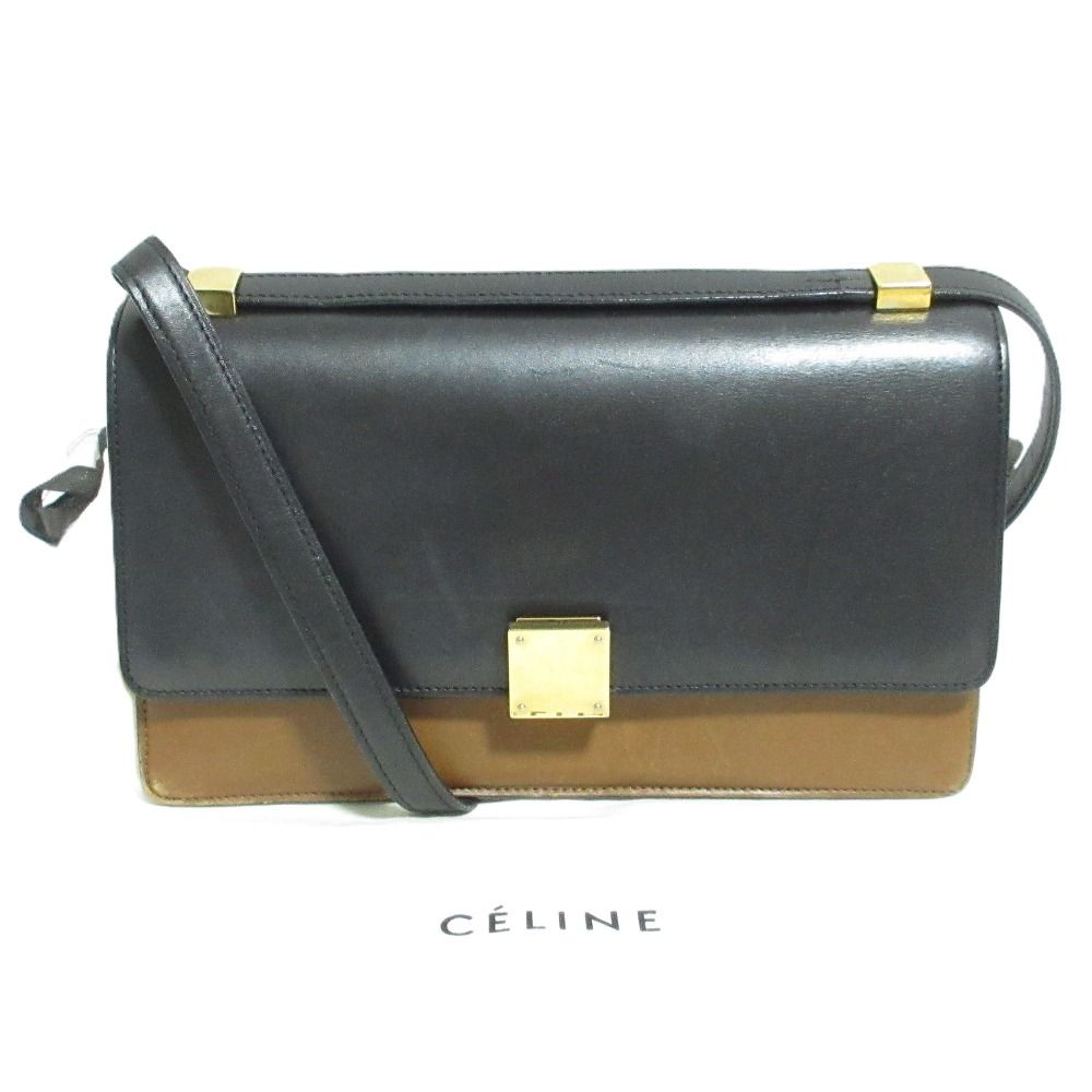 良品 CELINE セリーヌ フィービー期 クラシックボックス ショルダーバッグ ブラック ブラウン レディース 古着 中古 USED