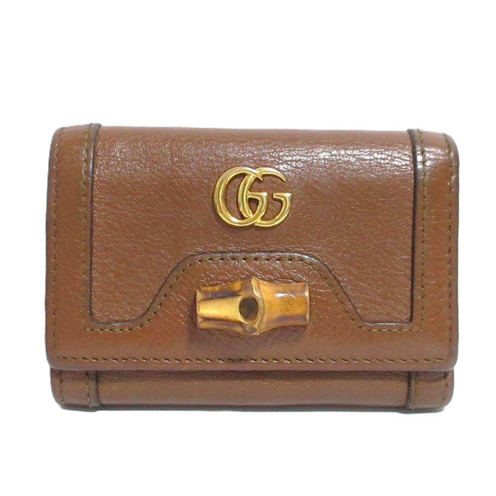 美品 GUCCI グッチ ダイアナ バンブー付 コンパクトウォレット 三つ折り財布 658633 ブラウン レディース 古着 中古 USED