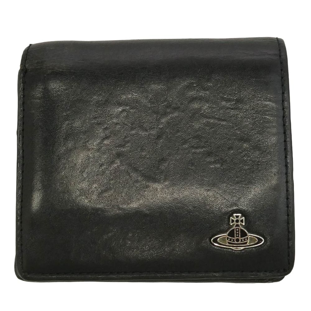極美品 ヴィヴィアンウエストウッド 二つ折り財布 レザー オーブ 黒 Vivienne Westwood ヴィヴィアンウエストウッド オーブデザイン レザー
