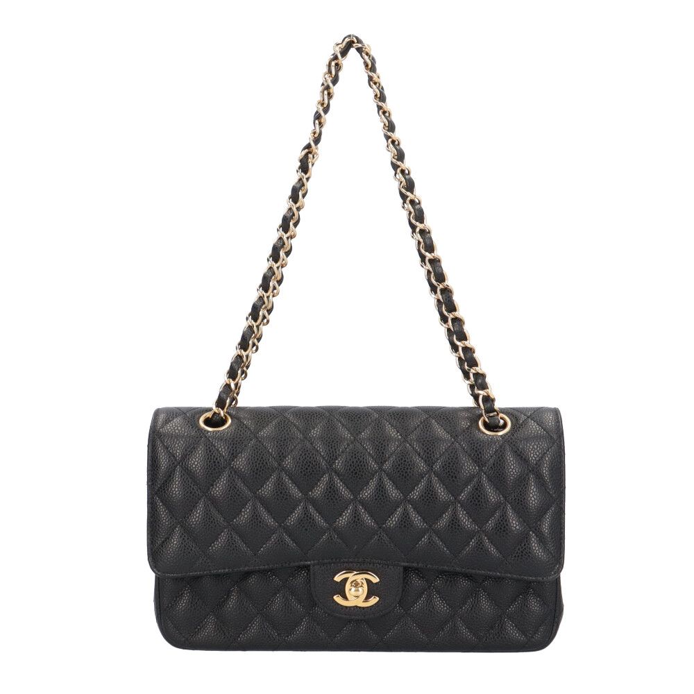 シャネル Wフラップ25 マトラッセ ショルダーバッグ キャビアスキン A01112 ブラック レディース CHANEL 中古 シャネル
